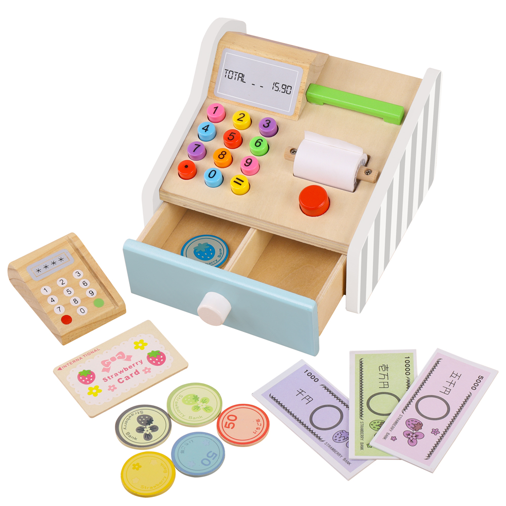 Toy Cash Register - 나무 금전 등록기 장난감 어린이 매장